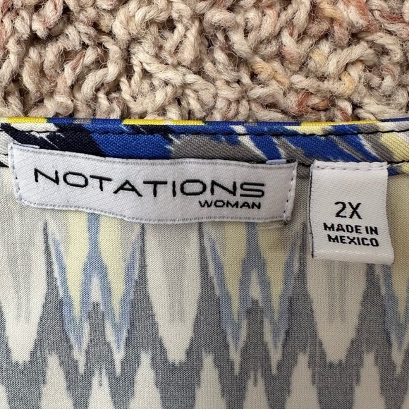 Boho High-Low Blue Yellow Geometric Print Sleeveless Casual Dress 2X Plus Size - Picture 3 of 10